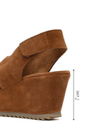 Woman Mink Strappy Wedge Heel Suede Sandal | Derimod Woman Mink Strappy Wedge Heel Suede Sandal | Derimod