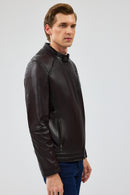 Owen Men's Brown Leather Coat | Derimod Owen Men's Brown Leather Coat | Derimod