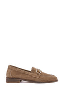 Women's Tan Buckle Detailed Suede Leather Masculine Loafer | Derimod Women's Tan Buckle Detailed Suede Leather Masculine Loafer | Derimod