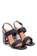 Women's Knitted Detailed Thick Heeled Sandals | Derimod Women's Knitted Detailed Thick Heeled Sandals | Derimod