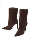 Woman Brown Short Thin-Heeled Suede Short Boots | Derimod Woman Brown Short Thin-Heeled Suede Short Boots | Derimod
