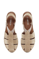 Women's Beige Suede Leather Espadrille Sandals | Derimod Women's Beige Suede Leather Espadrille Sandals | Derimod