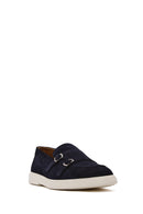 Erkek Lacivert Çift Tokalı Süet Deri Casual Loafer | Derimod Erkek Lacivert Çift Tokalı Süet Deri Casual Loafer | Derimod