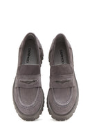 Women's Gray Leather Suede Masculine Loafer | Derimod Women's Gray Leather Suede Masculine Loafer | Derimod