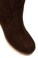 Women's Brown Zippered Thick Heeled Suede Leather Boot | Derimod Women's Brown Zippered Thick Heeled Suede Leather Boot | Derimod