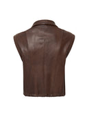 Edwina Women's Brown Leather Jacket with Removable Sleeves | Derimod Edwina Women's Brown Leather Jacket with Removable Sleeves | Derimod