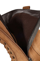 Women's Camel Zippered Thick-Soled Nubuck Leather Ankle Boots | Derimod Women's Camel Zippered Thick-Soled Nubuck Leather Ankle Boots | Derimod