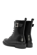 Women's Black Zipper Lace-Up Combat Boots | Derimod Women's Black Zipper Lace-Up Combat Boots | Derimod