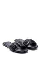 Women's Black Braided Casual Flat Slippers | Derimod Women's Black Braided Casual Flat Slippers | Derimod