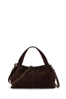 Woman Dark Mink Long Strap Suede Shoulder Bag | Derimod Woman Dark Mink Long Strap Suede Shoulder Bag | Derimod