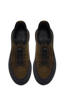 Male Khaki Lace-up Nubuck Leather Sneaker | Derimod Male Khaki Lace-up Nubuck Leather Sneaker | Derimod