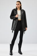 Venus Women's Black Double Breasted Leather Jacket | Derimod Venus Women's Black Double Breasted Leather Jacket | Derimod