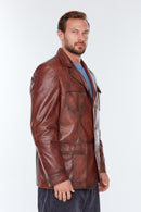 Kevin Men's Brown Leather Jacket | Derimod Kevin Men's Brown Leather Jacket | Derimod