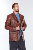 Kevin Men's Brown Leather Jacket | Derimod Kevin Men's Brown Leather Jacket | Derimod