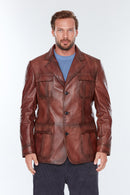 Kevin Men's Brown Leather Jacket | Derimod Kevin Men's Brown Leather Jacket | Derimod