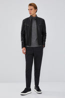 Braun Men's Black Slim-Fit Leather Coat | Derimod Braun Men's Black Slim-Fit Leather Coat | Derimod
