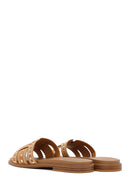 Women's Camel Studded Suede Slippers | Derimod