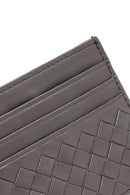 Men's Gray Braided Leather Cardholder | Derimod