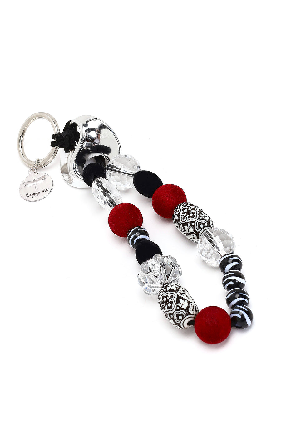 Women's Black Beaded Metal Charm