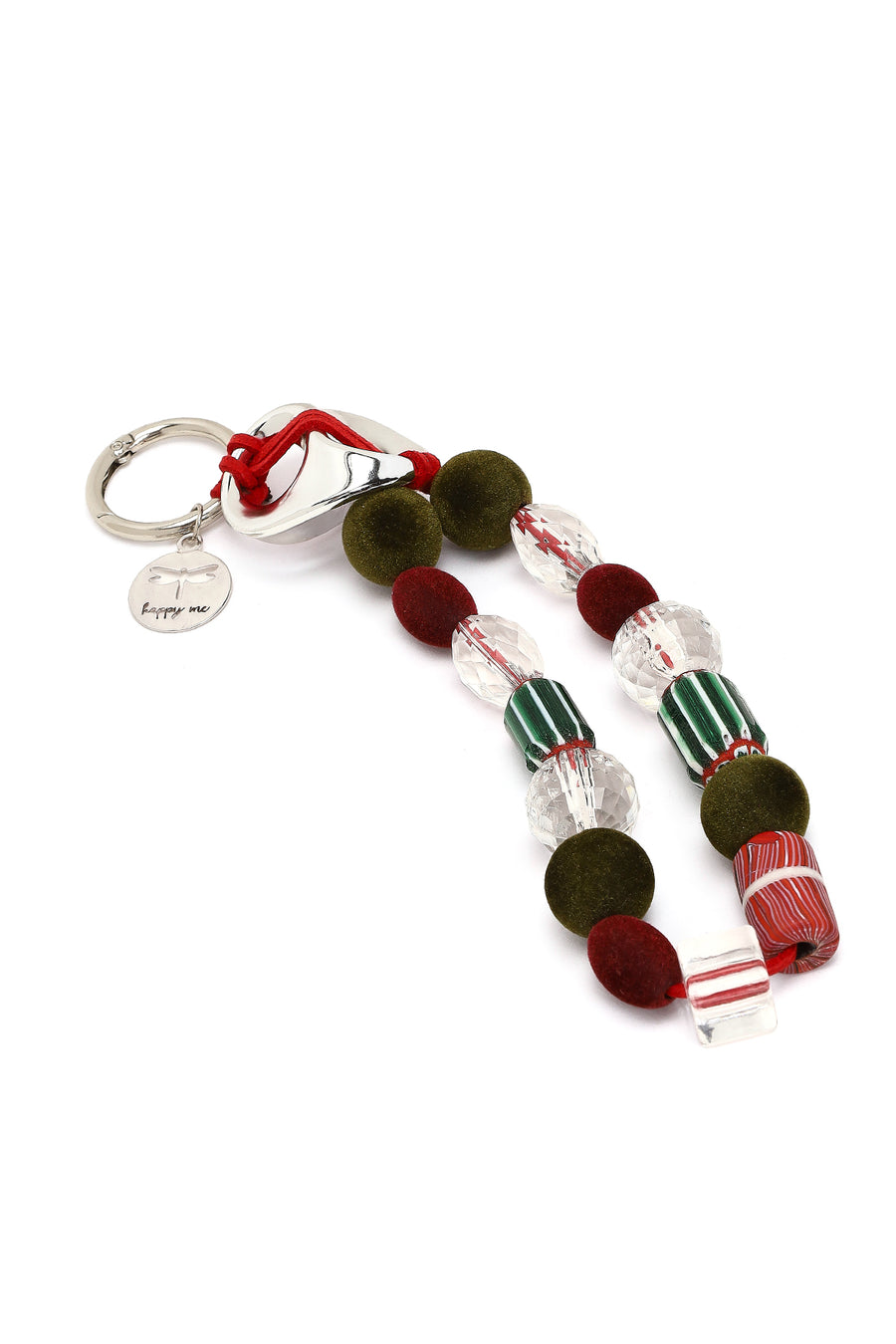 Women's Red Beaded Metal Charm