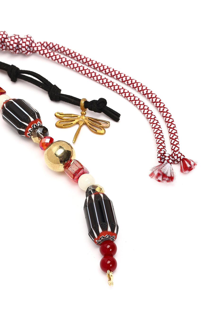 Women's Black Beaded Metal Charm