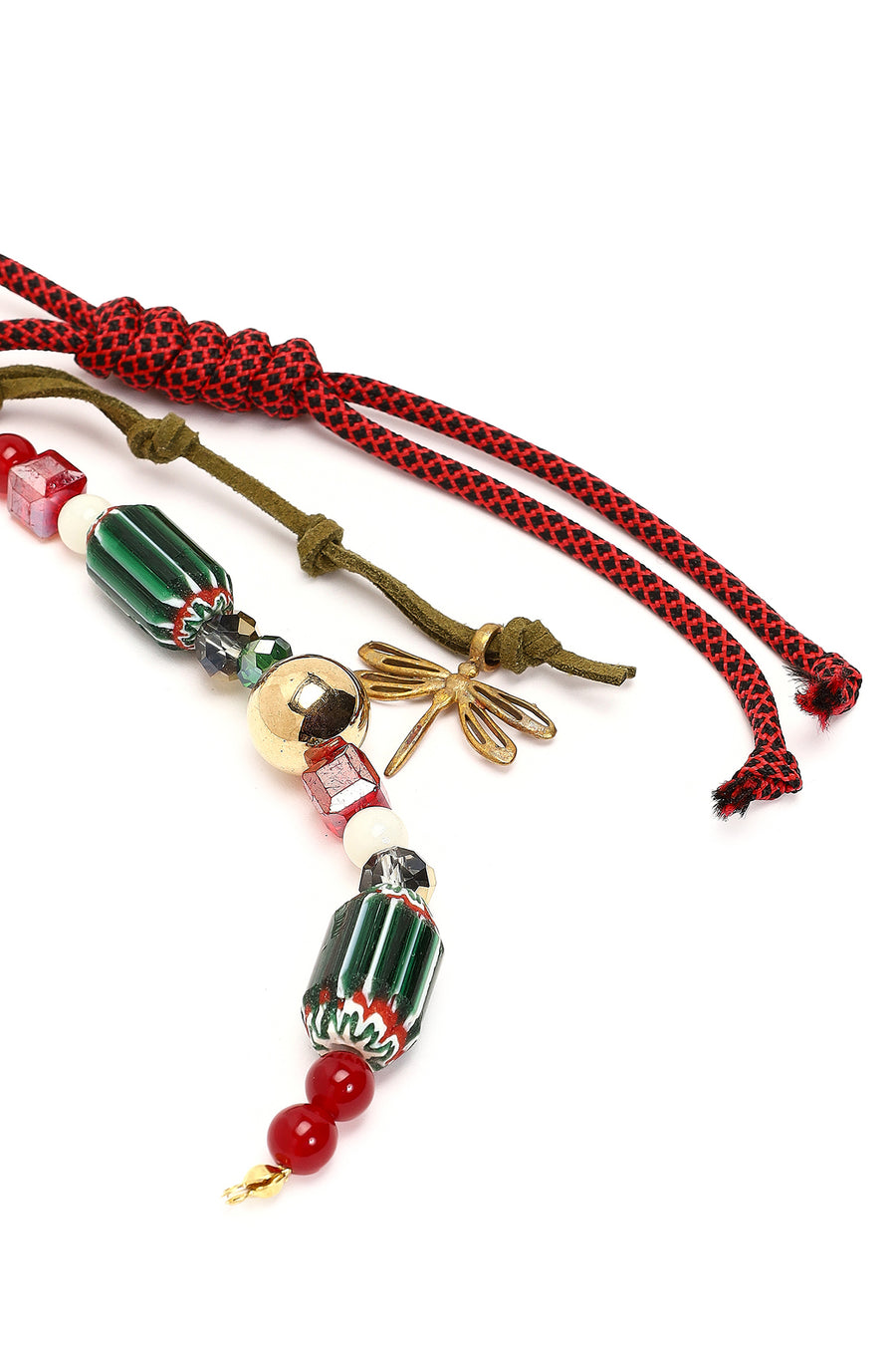 Women's Red Beaded Metal Charm