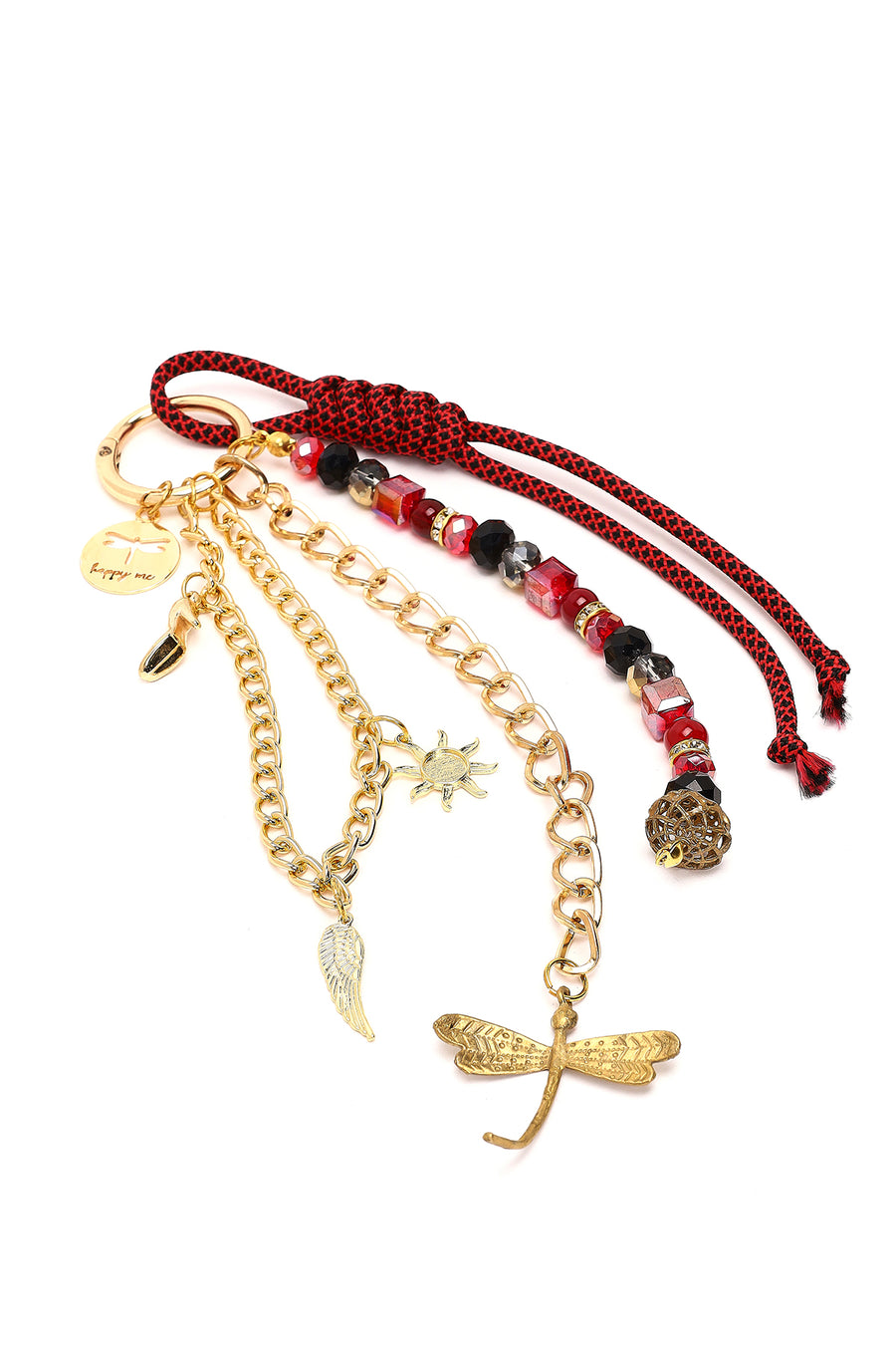 Women's Burgundy Chain Detailed Beaded Metal Charm