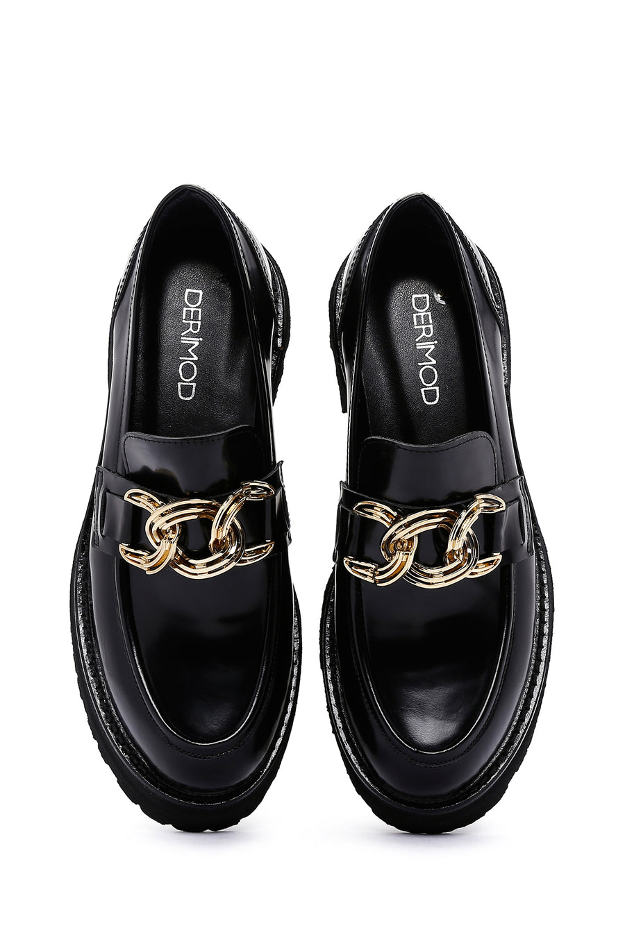 Women's Black Chain Detailed Leather Masculine Loafer