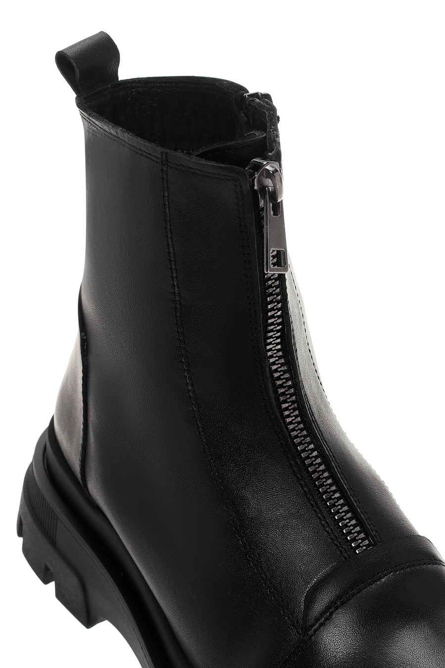 Women's Black Thick Soled Zippered Leather Comfort Boots