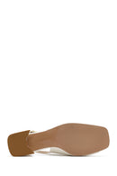 Women's Beige Ankle Buckle Open Back Low Thick Heel Patent Leather Shoes | Derimod