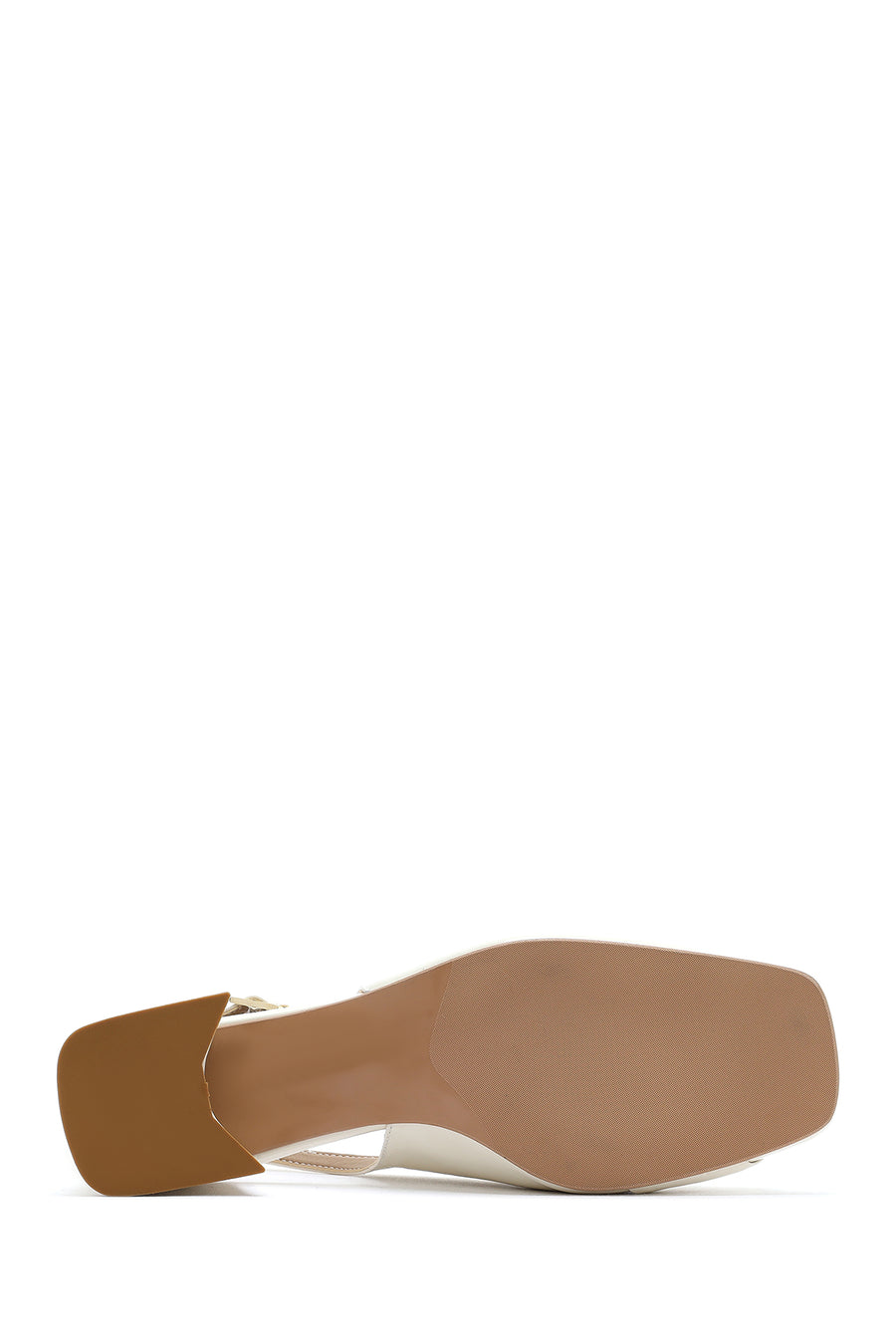 Women's Beige Ankle Buckle Open Back Low Thick Heel Patent Leather Shoes