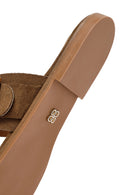 Woman Beige Buckled Suede Leather Slipper | Derimod