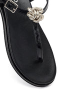 Women's Black Buckle Thong Leather Sandals | Derimod