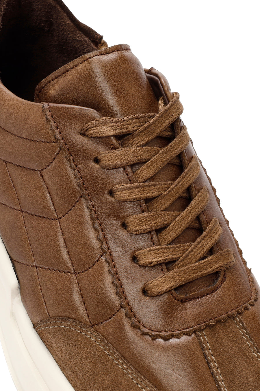 Erkek Vizon Bağcıklı Deri Sneaker
