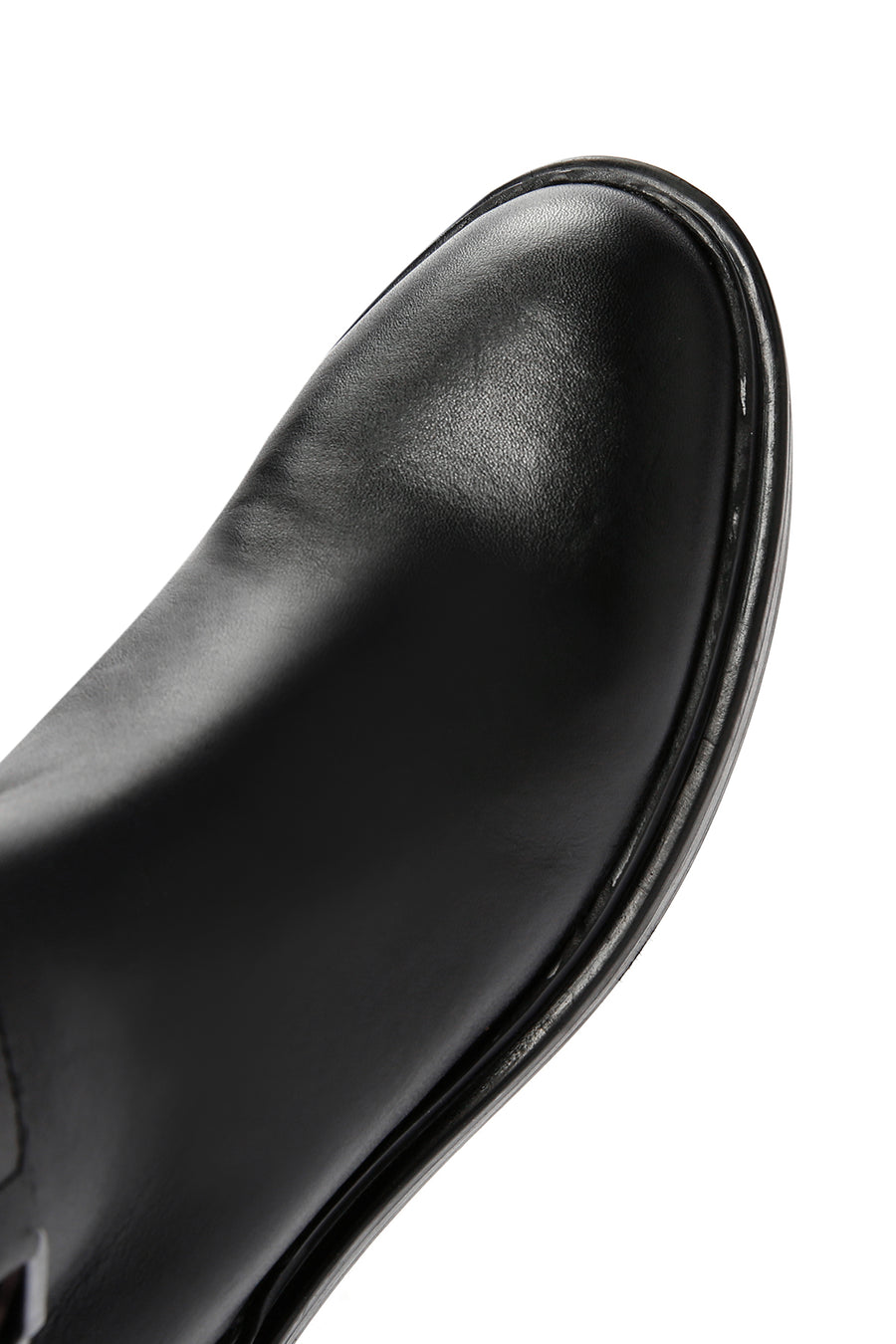 Woman Black Zippered Buckle Detail Leather Casual Boots