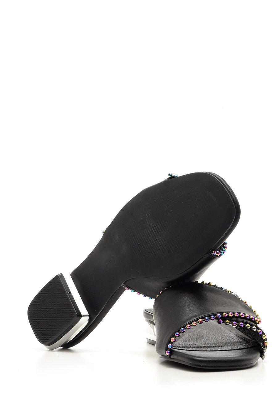 Women's Metal Heeled Colorful Stone Slippers
