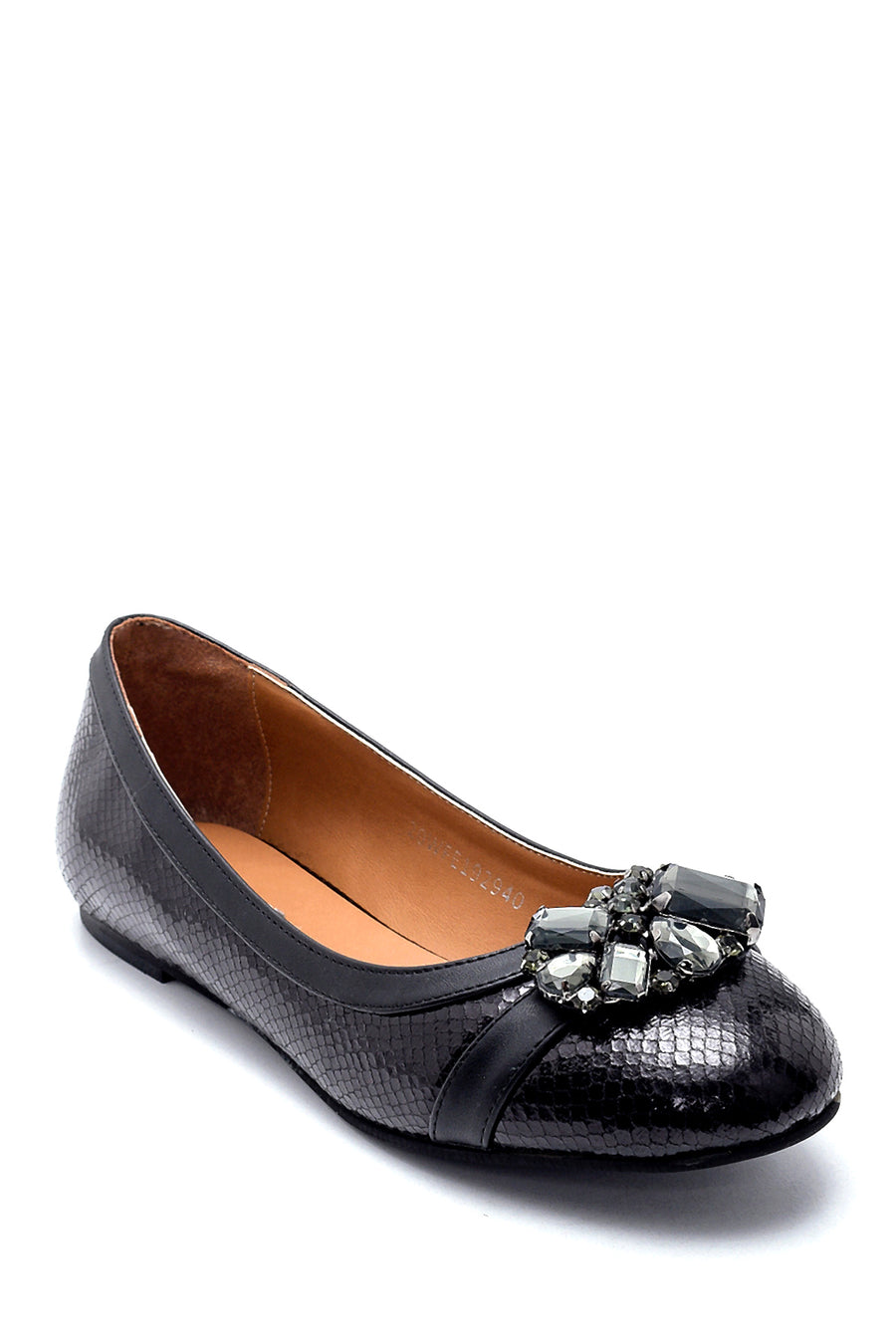 Women's Snakeskin Patterned Ballerinas with Stone Detail