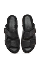 Woman Black Double Banded Leather Comfort Slippers | Derimod