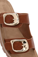 Women's Brown Double Buckled Thick Soled Slippers | Derimod