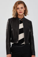 Darling Women's Black Sport Short Leather Coat | Derimod