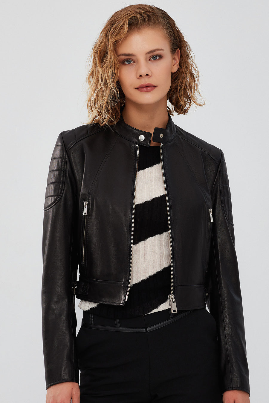 Darling Women's Black Sport Short Leather Coat 23WGM5132EV | Derimod