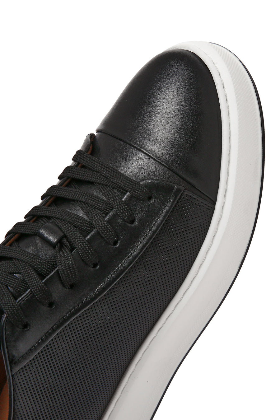 Men's Black Lace-up Thick-Sole Leather Sneaker