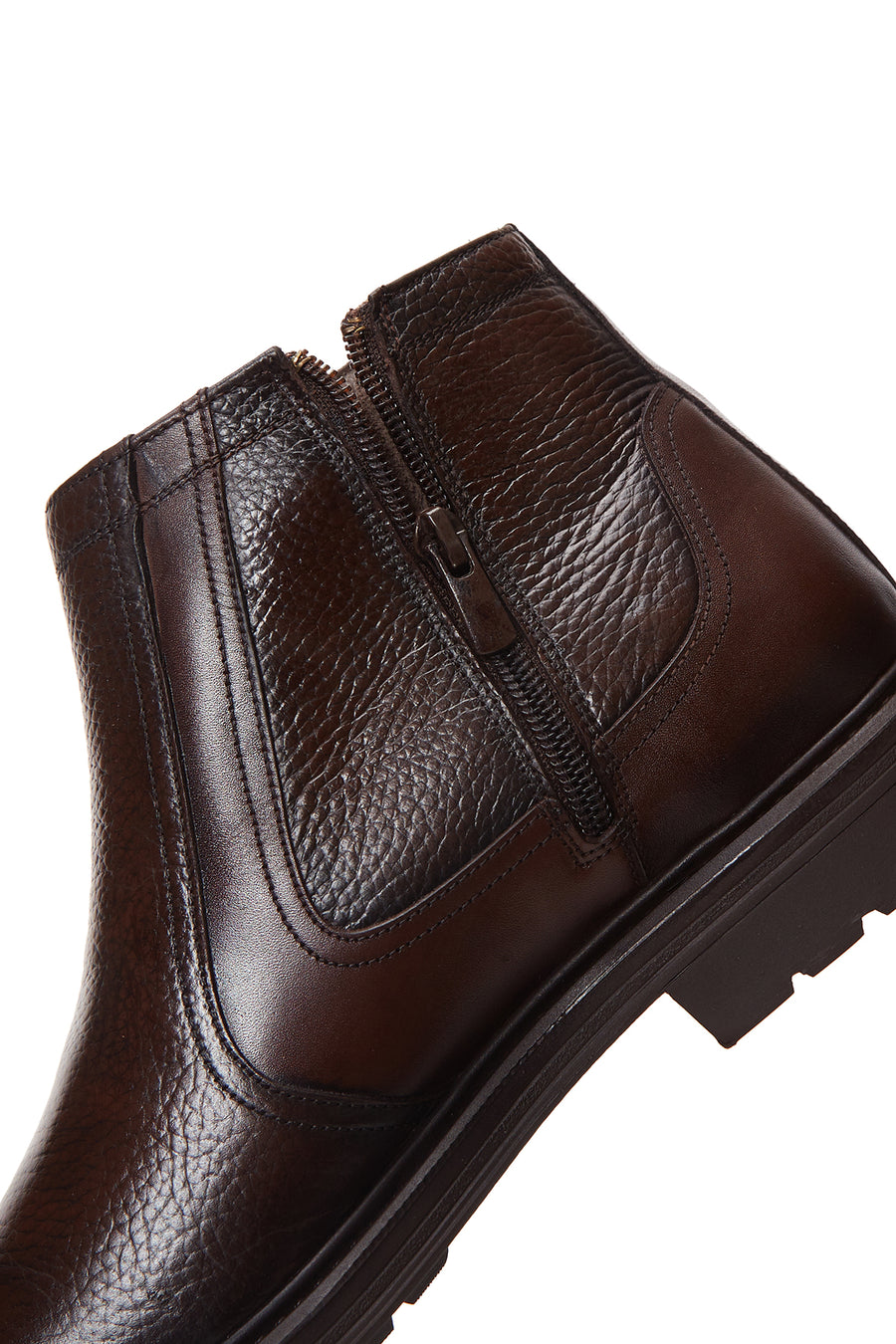 Male Brown Zip Closure Leather Casual Boots