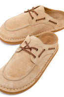 Women's Beige Suede Leather Slippers | Derimod