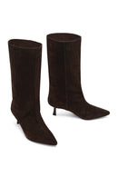 Woman Brown Thin-Heeled Suede Boots | Derimod