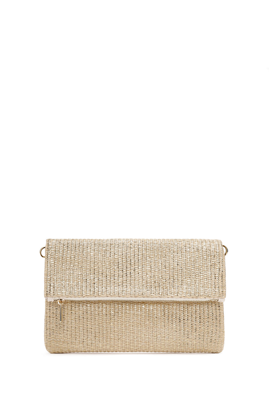 Women's Beige Long Chain Strap Straw Clutch Bag