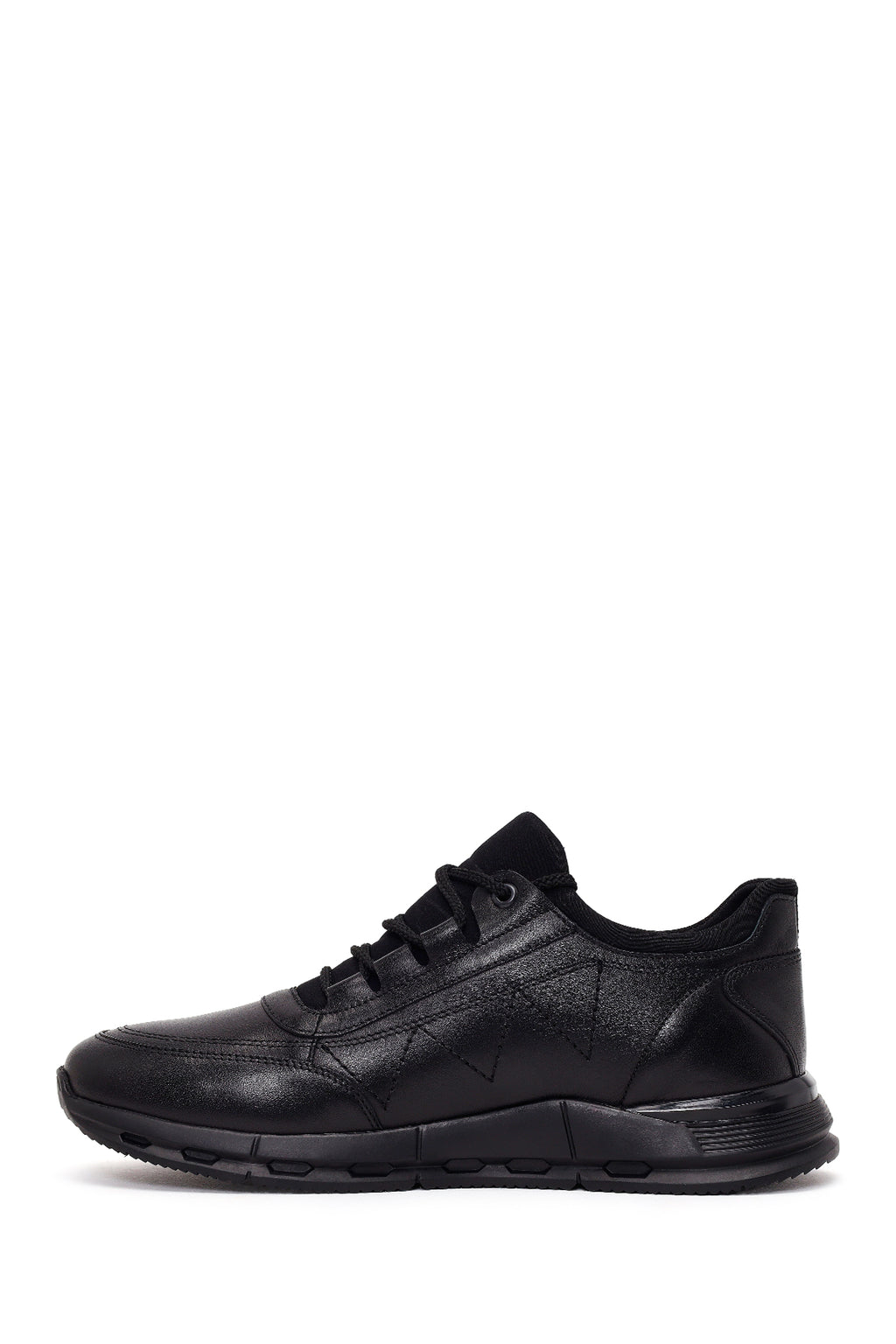 Erkek Siyah Bağcıklı Deri Casual Sneaker