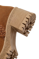 Women's Brown Zippered Thick Heel Suede Leather Boots | Derimod