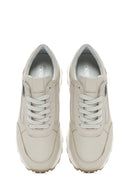 Women's Beige Lace-Up Side Zip Leather Sneakers | Derimod