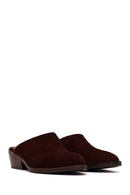 Woman Brown Mule Backless Chunky Heeled Suede Slipper | Derimod